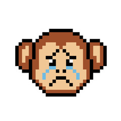Pixel art illustration of a crying monkey face emoji isolated © Mukhamat