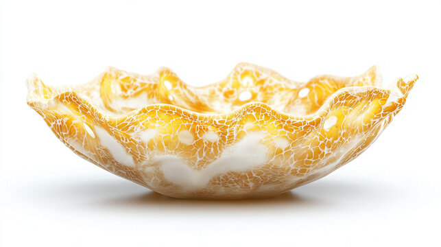 Decorative yellow and white glass bowl with wavy scalloped edge decorative dish yellow pattern glass art table centerpiece home decor wavy rim