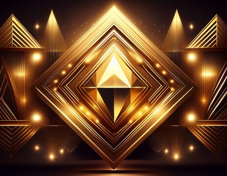 a gold sign with a diamond shape and a lot of lights the sign is shiny and bright and it looks like it s from a theater or a concert