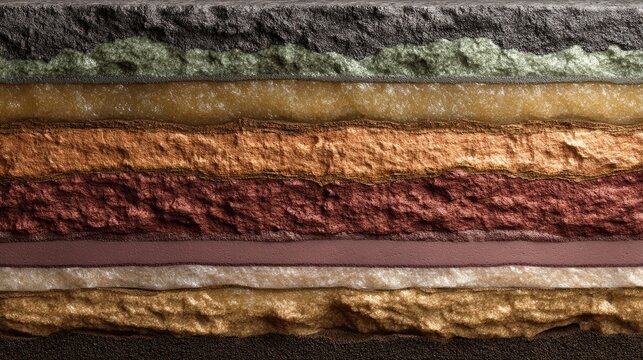 A close-up, cross-sectional view of a layered rock sample.