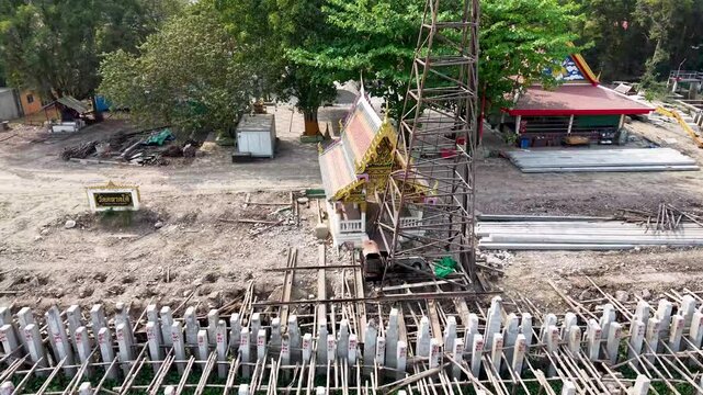 Aerial Footage of Thai Buddhism Temple Construction Site