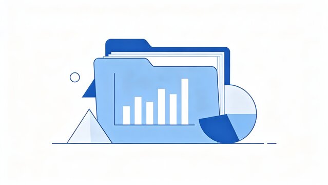 Blue folder with charts and graphs