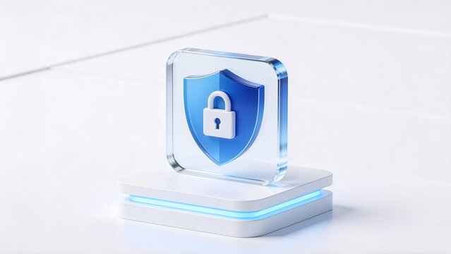 Glass icon with shield and lock