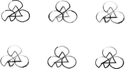 Obraz premium Abstract geometric triangle and circle overlapping line art icon set isolated on white background vector illustration collection for modern logo design