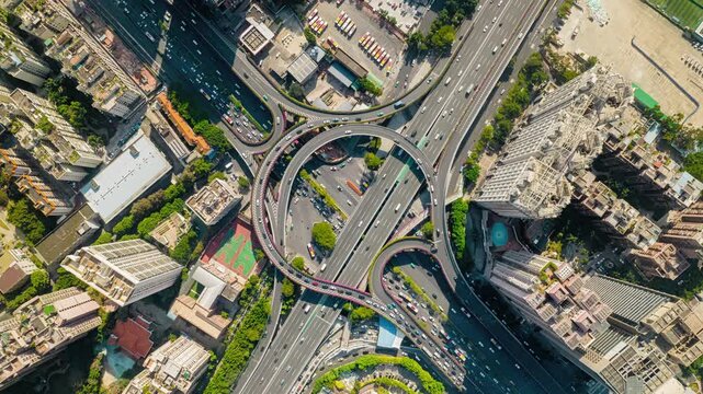 Timelapse of urban road interchange and traffic in Guangzhou, China