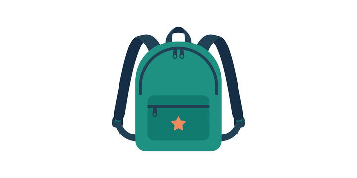 School backpack vector icon with teal and navy blue colors and star.
