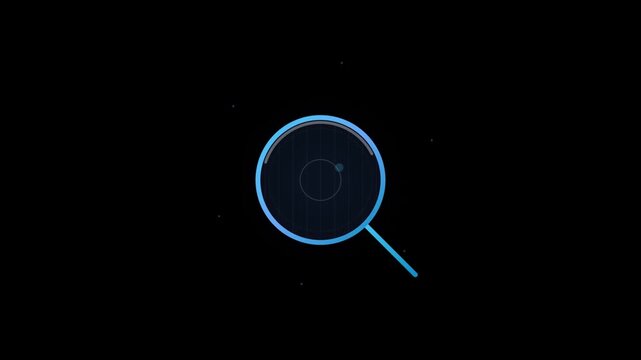 Minimalist digital radar interface with magnifying glass icon