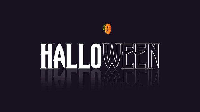 Halloween text animation with small pumpkins moving gently above the letters on a dark background, suitable for seasonal intros, spooky greetings, and holiday videos.