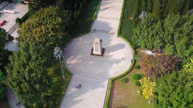 Wide aerial view of Nineteenth Route Army Memorial in Guangzhou, China