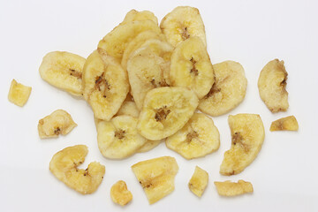 Dried Banana Chips assorted on white background © Thomas Montini