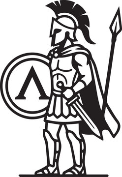Ares Greek god of war profile view with shield and spear vector illustration isolated