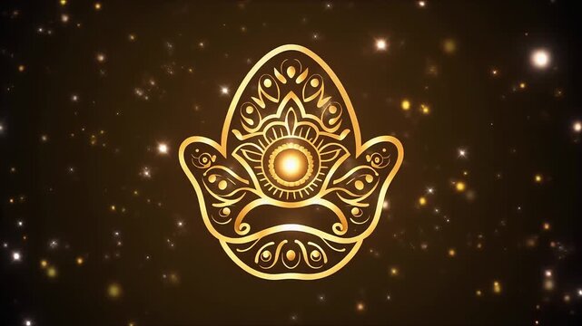 Golden Hamsa hand symbol glowing softly protection amulet spiritual background