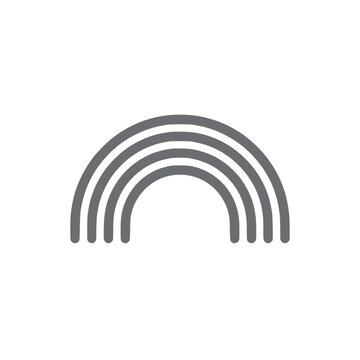 Minimalist flat vector icon of a grey rainbow with four concentric arcs isolated on a white background