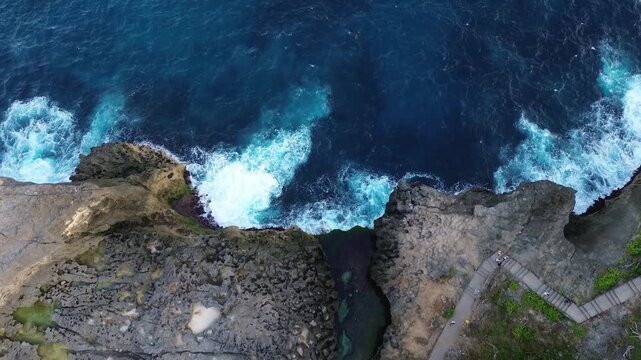 Top Down Aerial Flyover of Angel's Billabong Nusa Penida, Indonesia