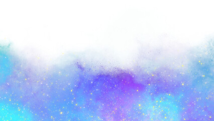 Magic glowing stardust and nebula cloud lower border isolated on transparent background. Translucent cosmic sparkles, magic haze, and atmospheric backdrop overlay for graphic design. © Iryna