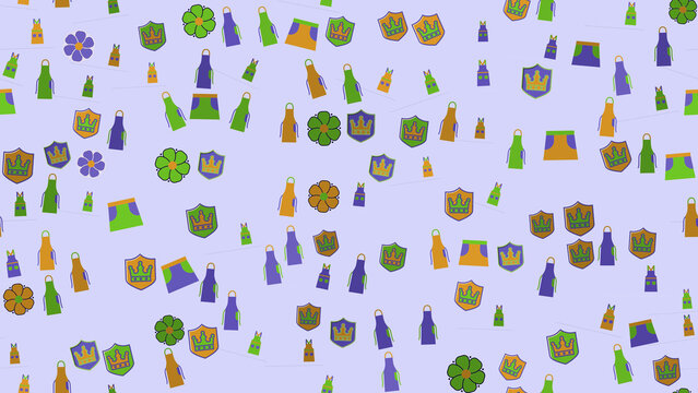Pattern of shields with crowns, aprons, and flowers