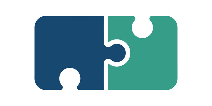 Two connected puzzle pieces representing teamwork and seamless synergy.
