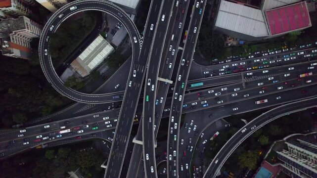 Aerial view of urban road interchange and traffic, Guangzhou