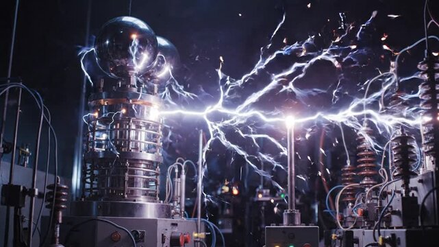 High voltage electricity discharging from a Tesla coil.