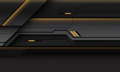 Abstract grey metal black circuit yellow power light technology connected lines electronics elements digital on background vector © patthana