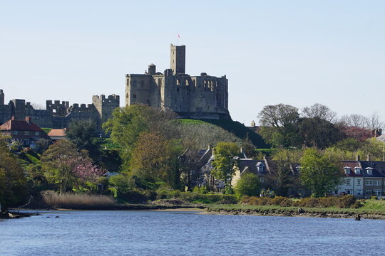 Warkworth Castle and River Coquet on the Northumberland Coast, England, UK