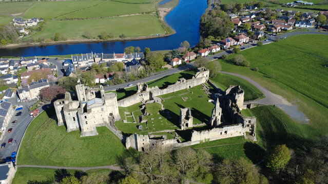 Warkworth Castle and River Coquet on the Northumberland Coast, England, UK