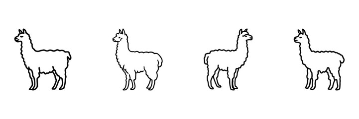 Fototapeta premium Llama And Alpaca Hand Drawn Doodle Icon Set. Farm Animal Sketch Symbol Collection. Agriculture And Petting Zoo Use. Isolated Vector Illustration