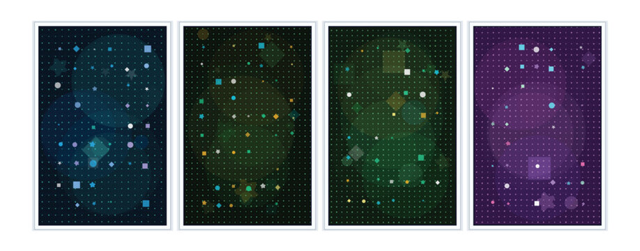 Colorful abstract pixel art with glowing dots and blocks Vector