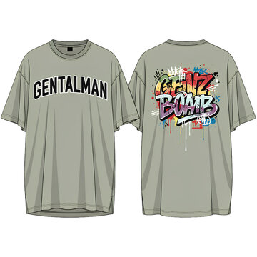 Oversized Graffiti Streetwear T-Shirt Front and Back View Flat Vector Design