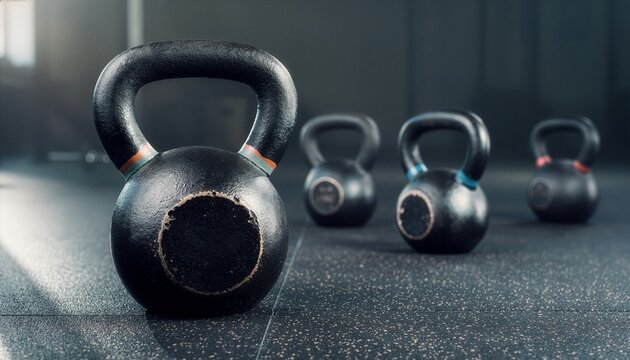 Kettlebell Set on Gym Floor for Strength Training