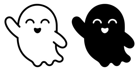 Obraz premium cute ghost cartoon outline solid icon set