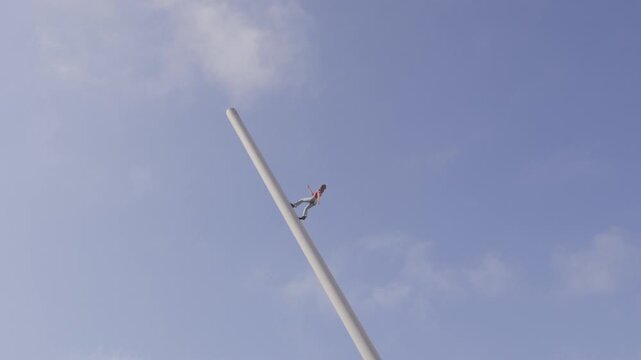 Man Walking to the Sky, a gravity-defying public art installation created by Jonathan Borofsky