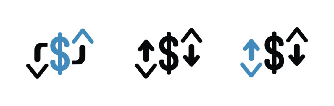 Operating profit loss vector icons showing isolated outline symbols in thin line style for financial analysis, business reporting, and interfaces.