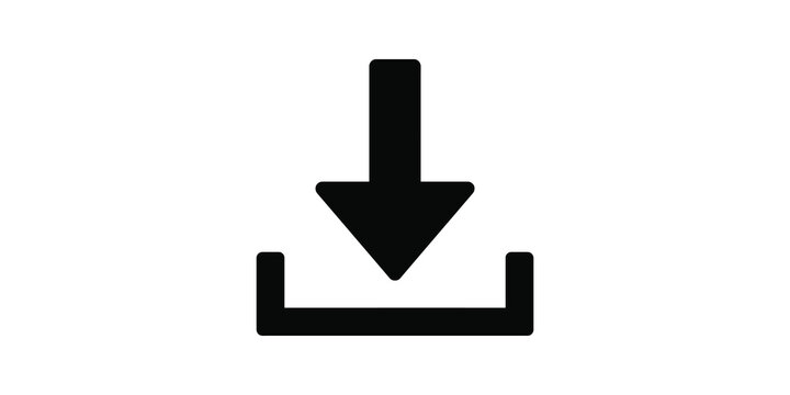 Black arrow download icon for file transfer and web application storage.