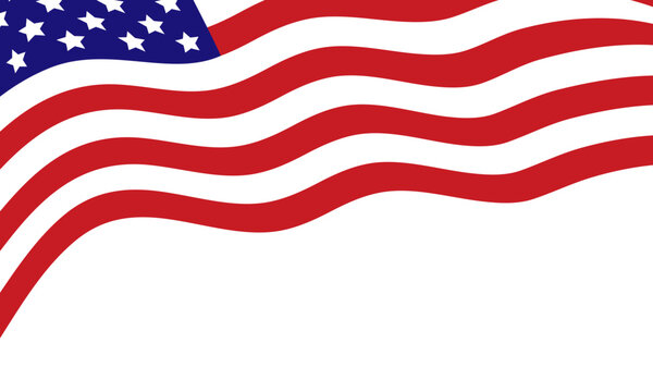 American flag corner banner with wide copy space on white background. Patriotic layout for holiday and event. Flat style. Vector illustration