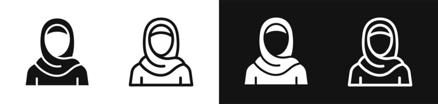 Woman in hijab avatar icon set, Muslim female profile vector illustration