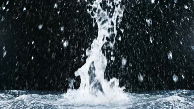 Dynamic water splash creating a crown shape against a dark background