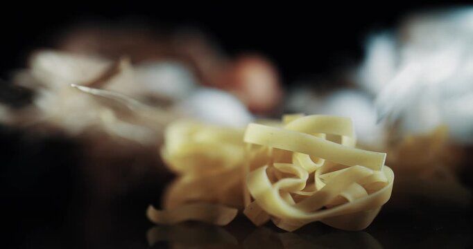 A close up of pasta noodles on a table