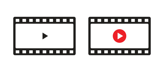 Fototapeta premium Film strip frame with play button icons in black and red style for cinema movie video player and media stream design