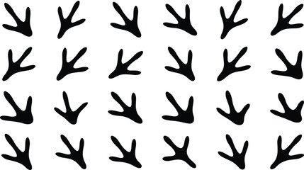 Fototapeta premium Black Bird Footprint Silhouette Collection, Hand Drawn Animal Tracks Isolated on White Background