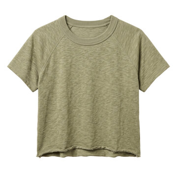 Olive green cropped raglan t-shirt with raw hem