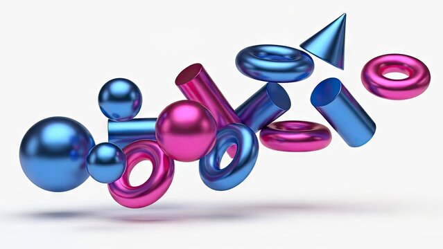 Abstract 3 d shapes floating against a white backdrop for design concepts