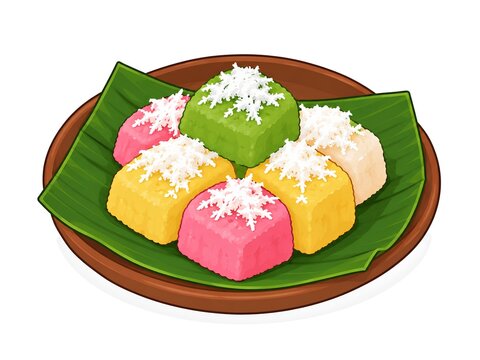 Indonesian Gethuk Colorful Mashed Cassava Cake with Grated Coconut Vector Illustration Isolated on White Background