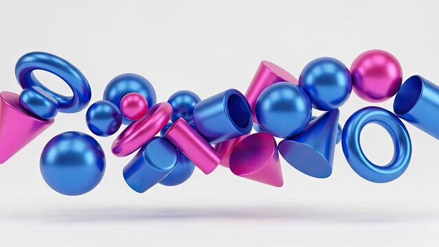 Abstract 3 d shapes floating against a white background dynamic composition