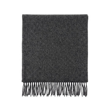 Folded charcoal grey herringbone wool scarf with fringe