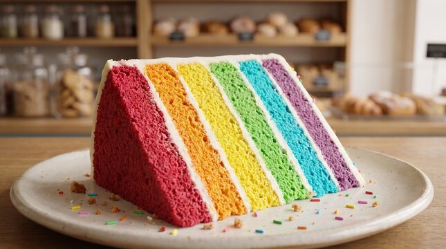 Vibrant Rainbow Cake Slice with Colorful Layers