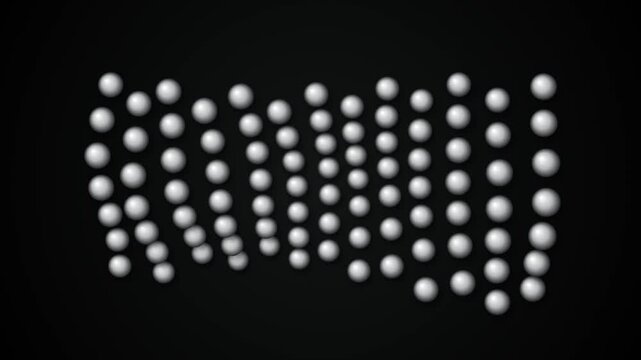 Minimalist 3D white spheres moving in a fluid wave pattern on a solid black background loop