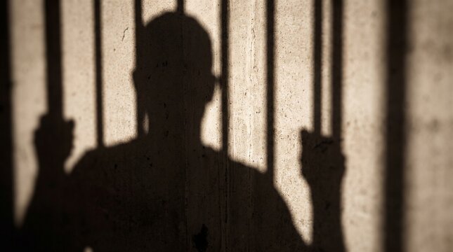 Silhouette Shadow of Prisoner Behind Bars Concept