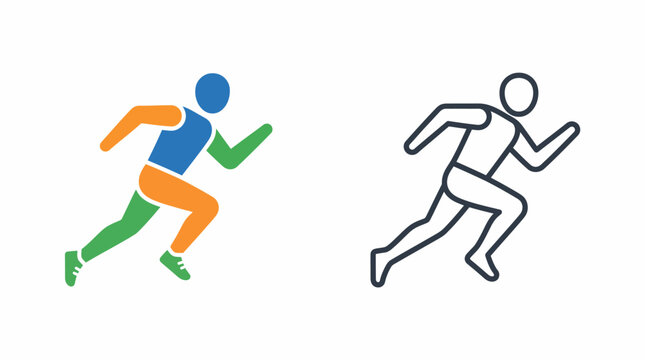 Runner in motion during athletic competition with simple flat design and outline style
