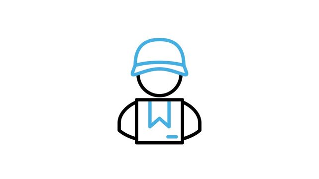 Package courier icon animation. Animated courier shipping parcel or cardboard box. User, man, avatar, person or people delivery service video. Motion graphics with alpha channel